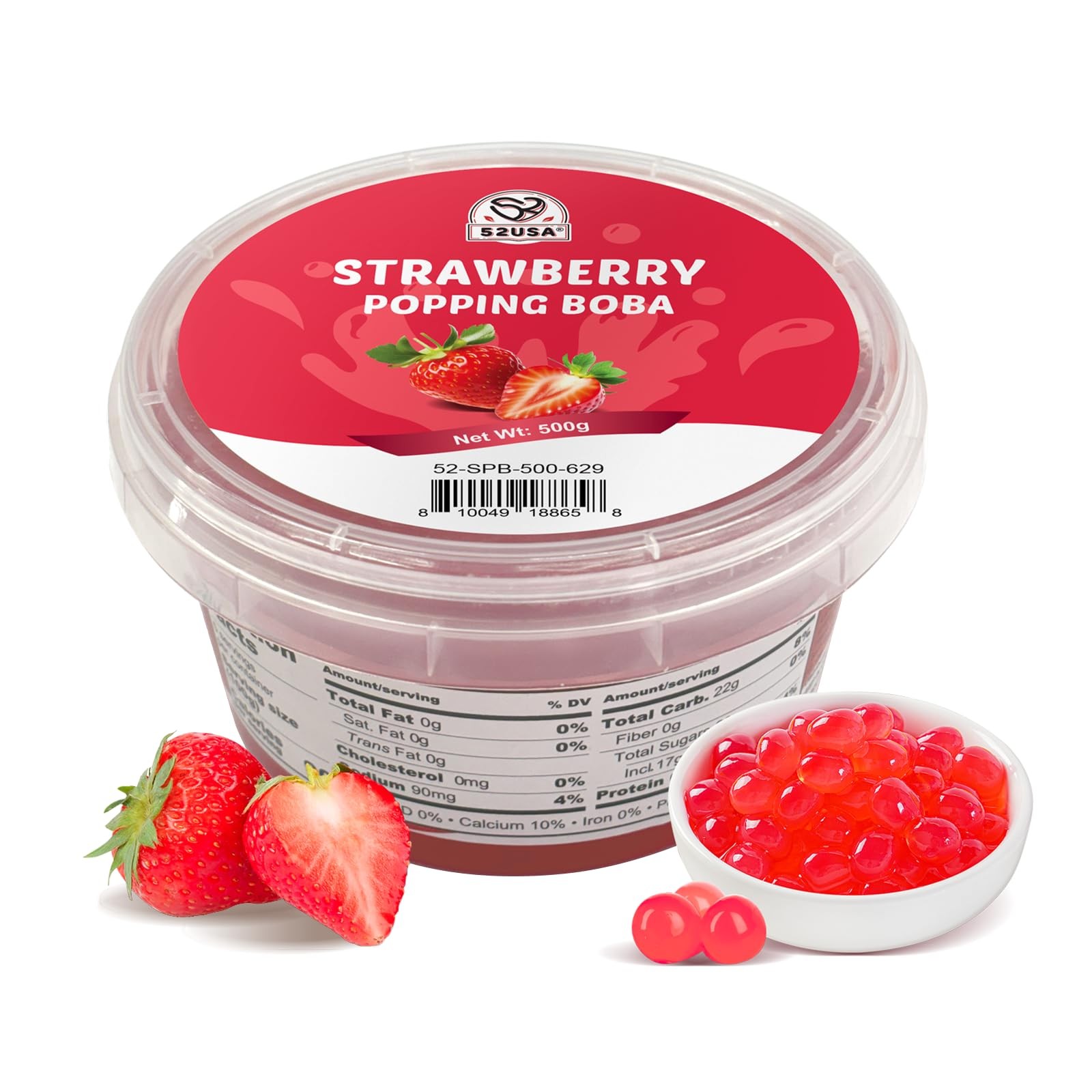 52USA Strawberry Popping Boba 500g, Popping Pearls for Bubble Tea, Beverages,…