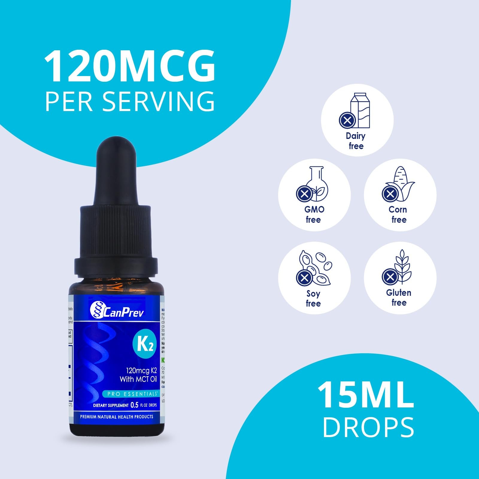 CanPrev K2 Drops, 15ml, 300 Servings, 30mcg MK-7 Vitamin 1 Count (Pack of 1)