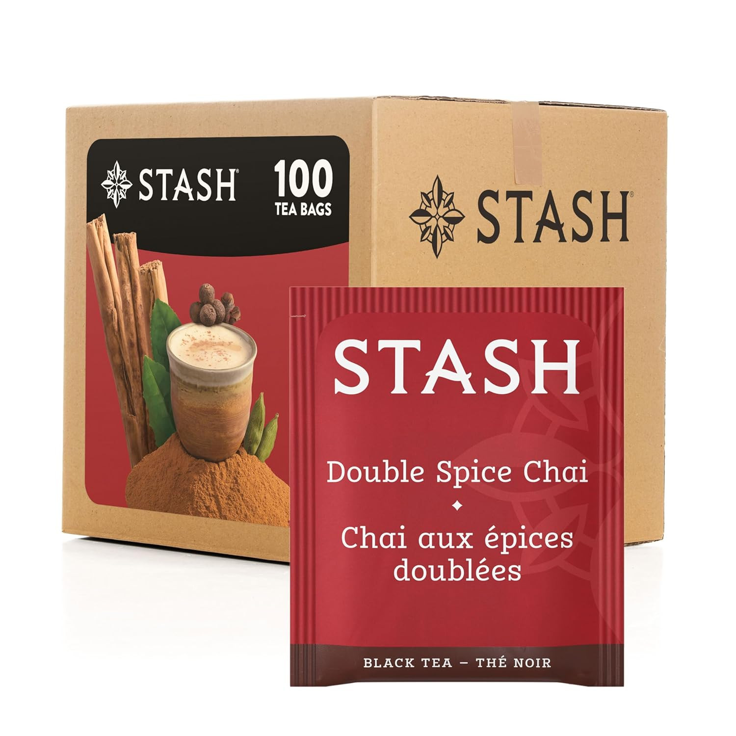 Tea Double Spice Chai Black Tea, Box of 100 Tea Bags (Packaging May Vary)