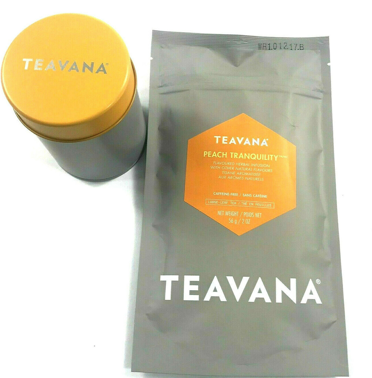 🍑🌈 🍑 NEW! 2 OZ TEAVANA PEACH TRANQUILITY HERBAL FACTORY SEALED TEA & TIN 🌈🍑