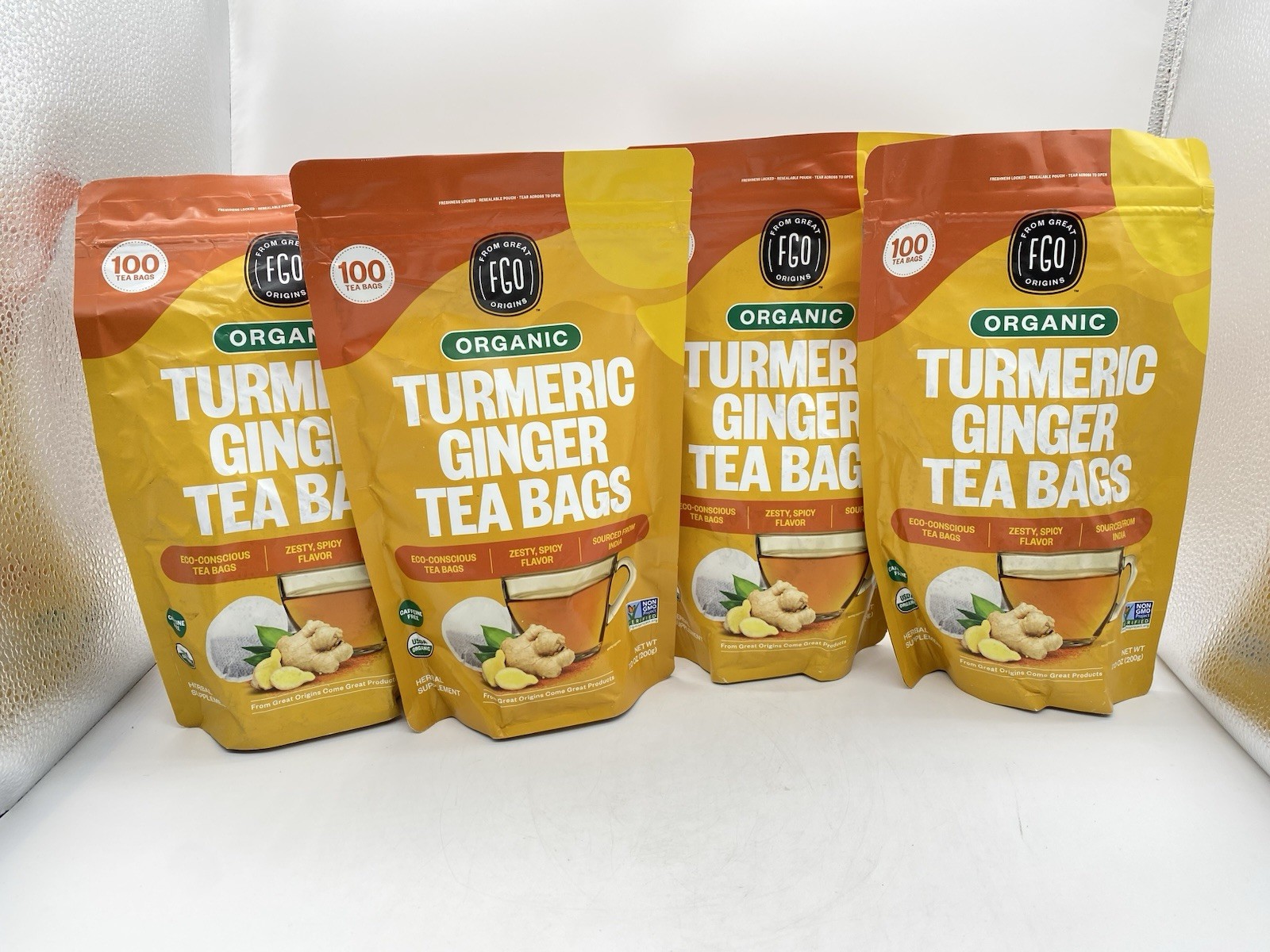 Organic Turmeric Ginger Tea – Eco-Conscious Tea Bags – 4 Pk. – 100 Count Each