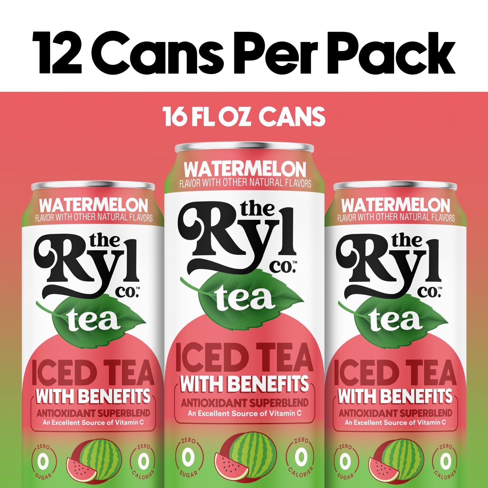 Watermelon Iced Tea, Antioxidant Superblend, Zero Sugar, Low Carb, 12-Pack