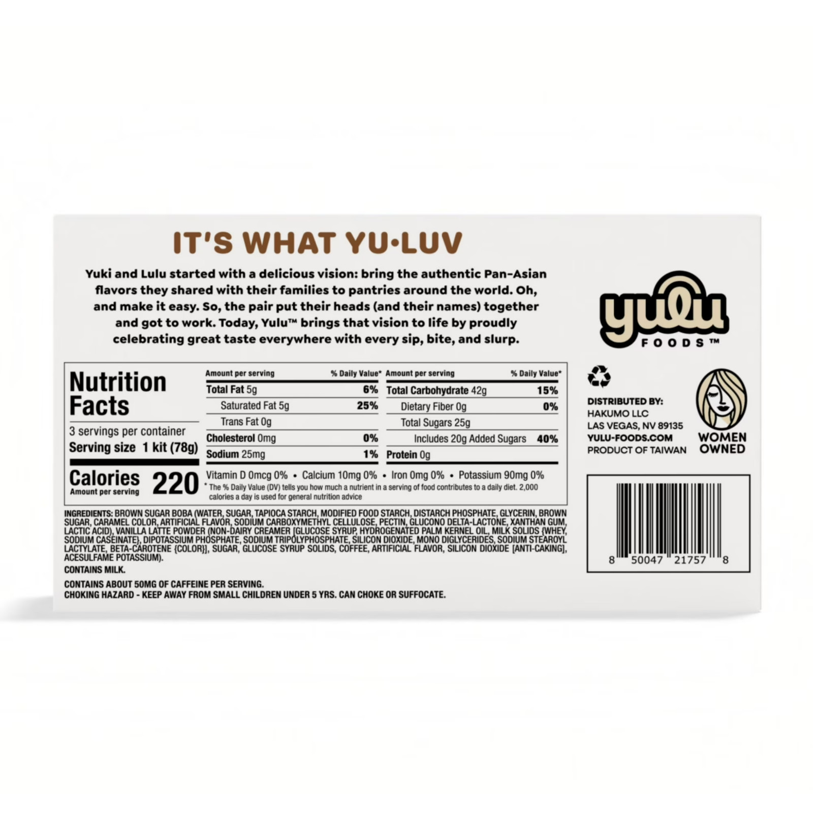 Yulu Foods Instant Boba, Vanilla Latte Bubble Tea Kit, 3 Drinks……