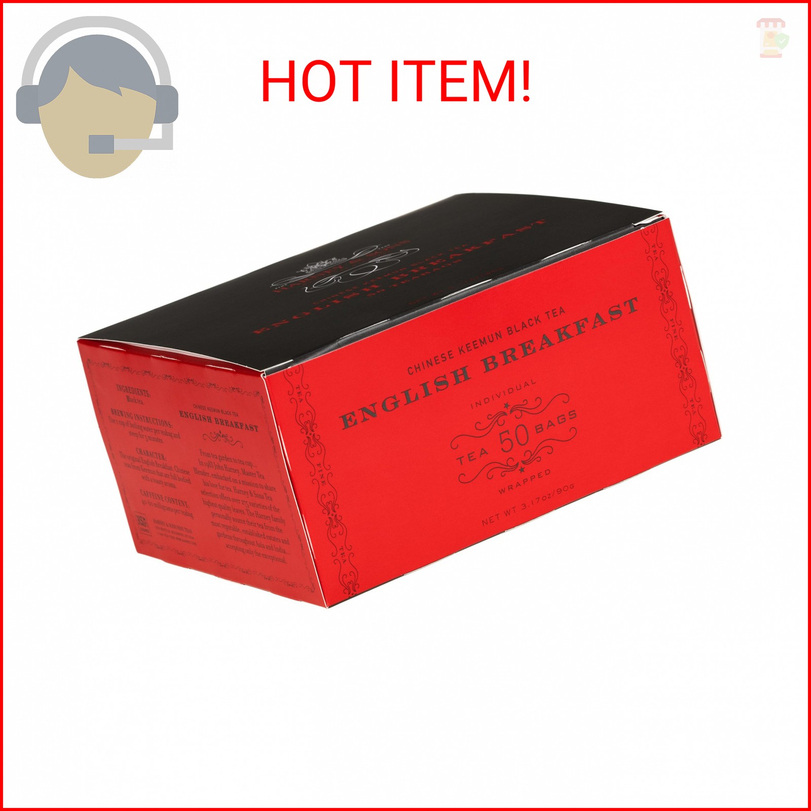 Harney & Sons English Breakfast Black Tea, 50 Tea Bags – Classic Keemun Blend fo
