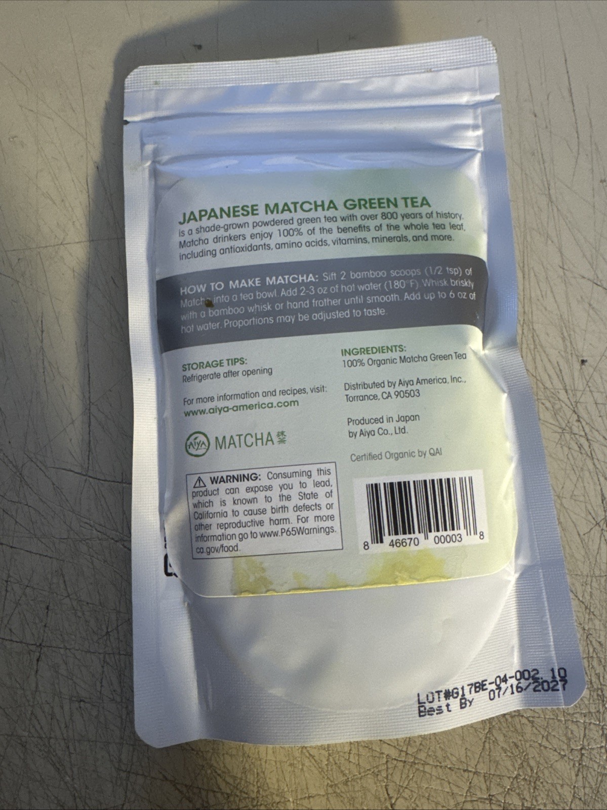 Aiya Organic Matcha Ceremonial Grade – 100 G / 3.52 oz – EXP 7/16/27