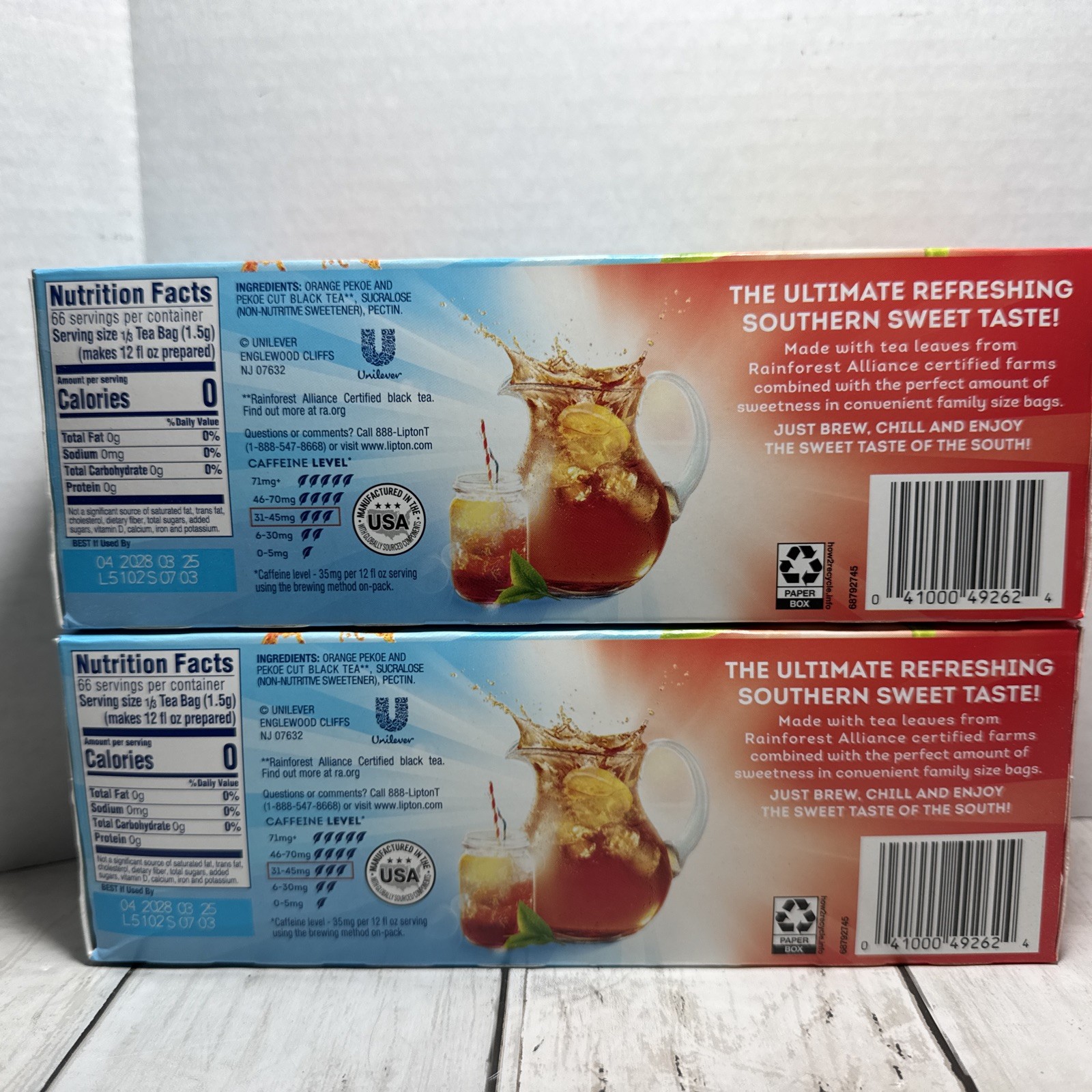 Lipton Southern Sweet Iced Tea Bags 22 Count Family Size BB 04/2028 2 Boxes