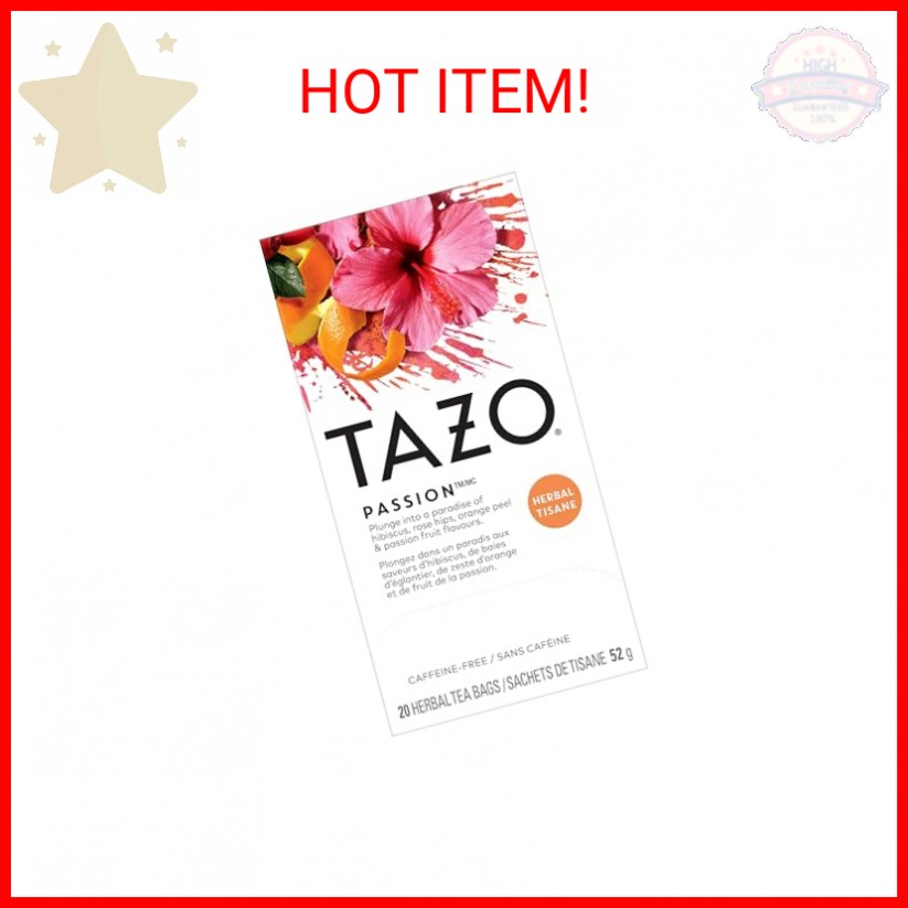 TAZO Passion Herbal Tea Bags, Hot or Iced, Caffeine Free, 20 Total Tea Bags