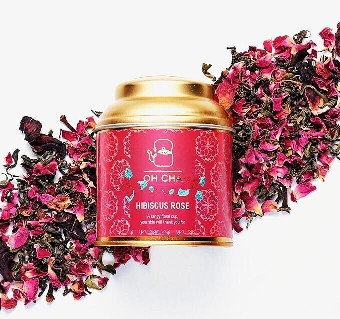 OH CHA Hibiscus Tea With Rose | Herbal Tea, 35GM Natural Rose Petals, Clove.