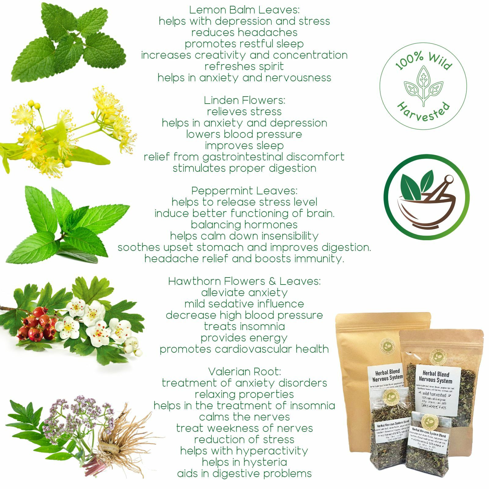 Organic Herbal Tea Blend for Nervous System Health Anti-Stress Insomnia Anxiety