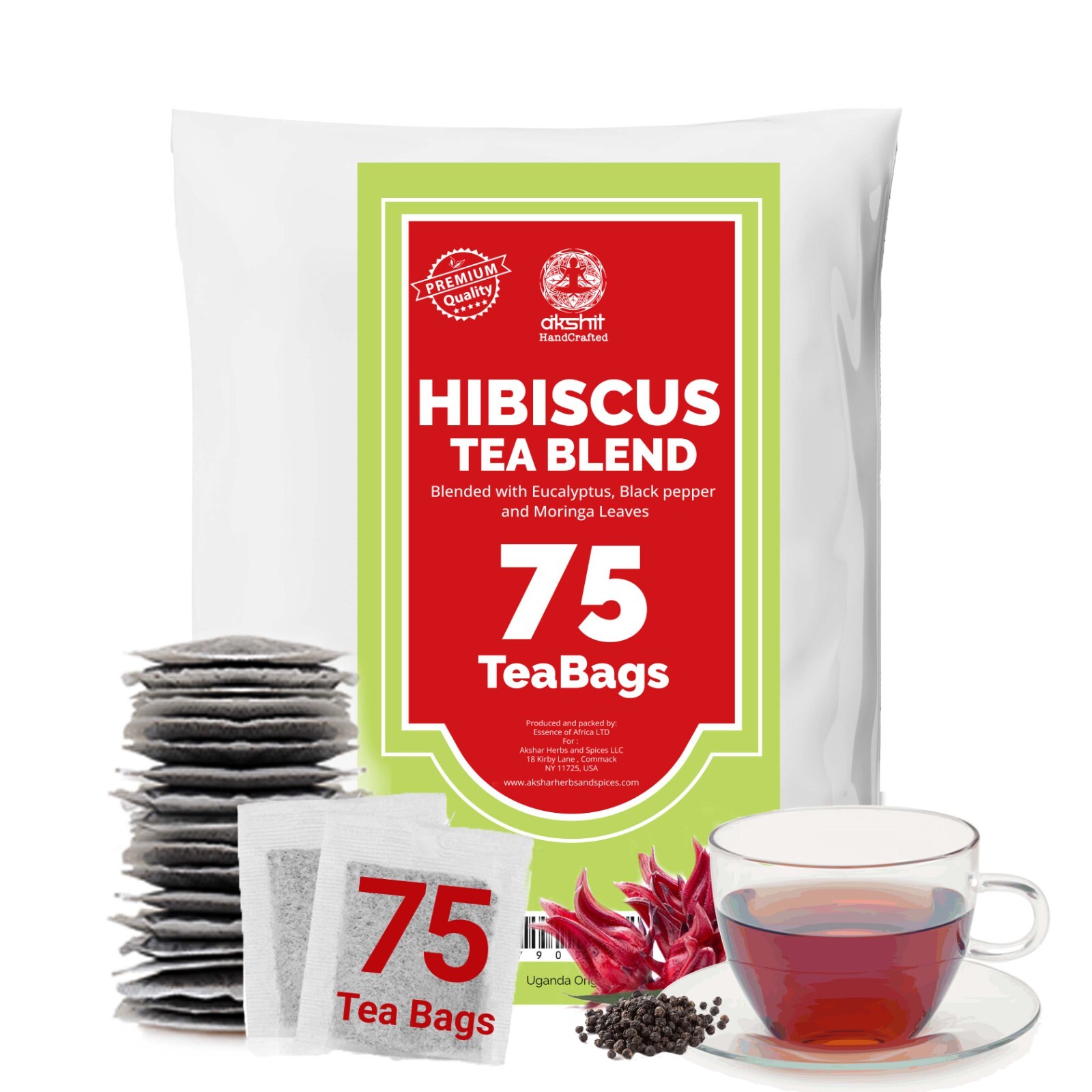 75 Hibiscus Tea Bags, Hibiscus with Moringa, Digestion & Detox Herbal Tea