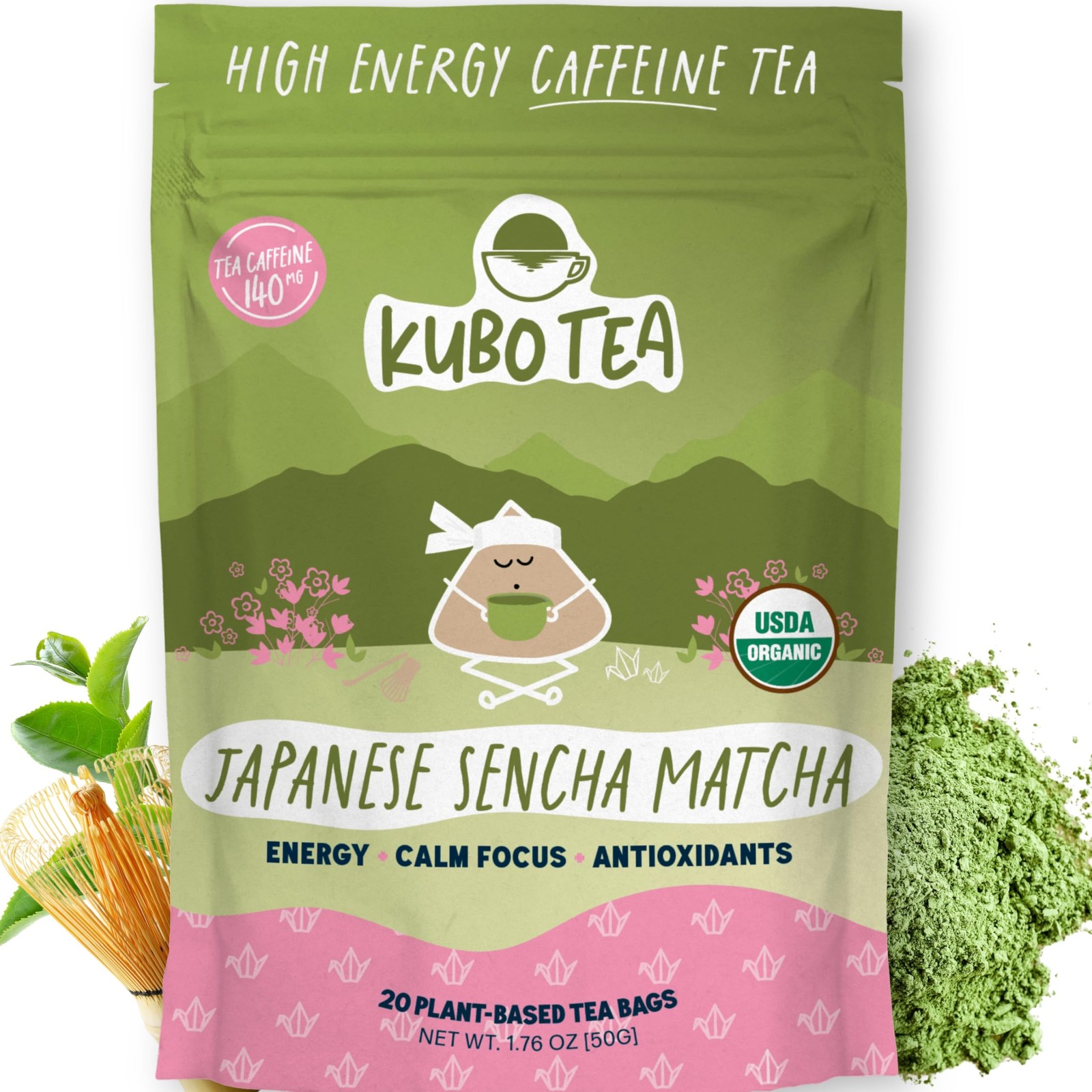 Kubo Japanese Matcha Tea Bags | Organic High Caffeine (140mg) Green Tea + Sen…