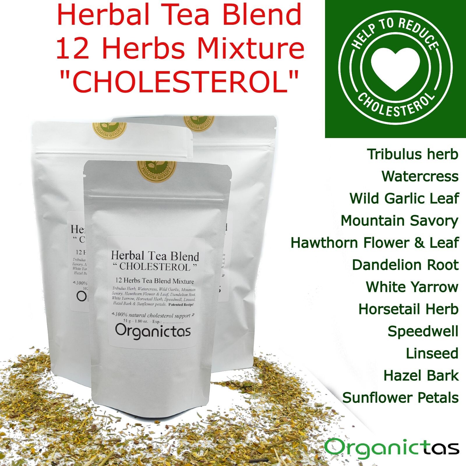 Herbal CHOLESTEROL Tea Blend 12 Organic Herbs Formula – Premium Quality BIO ECO