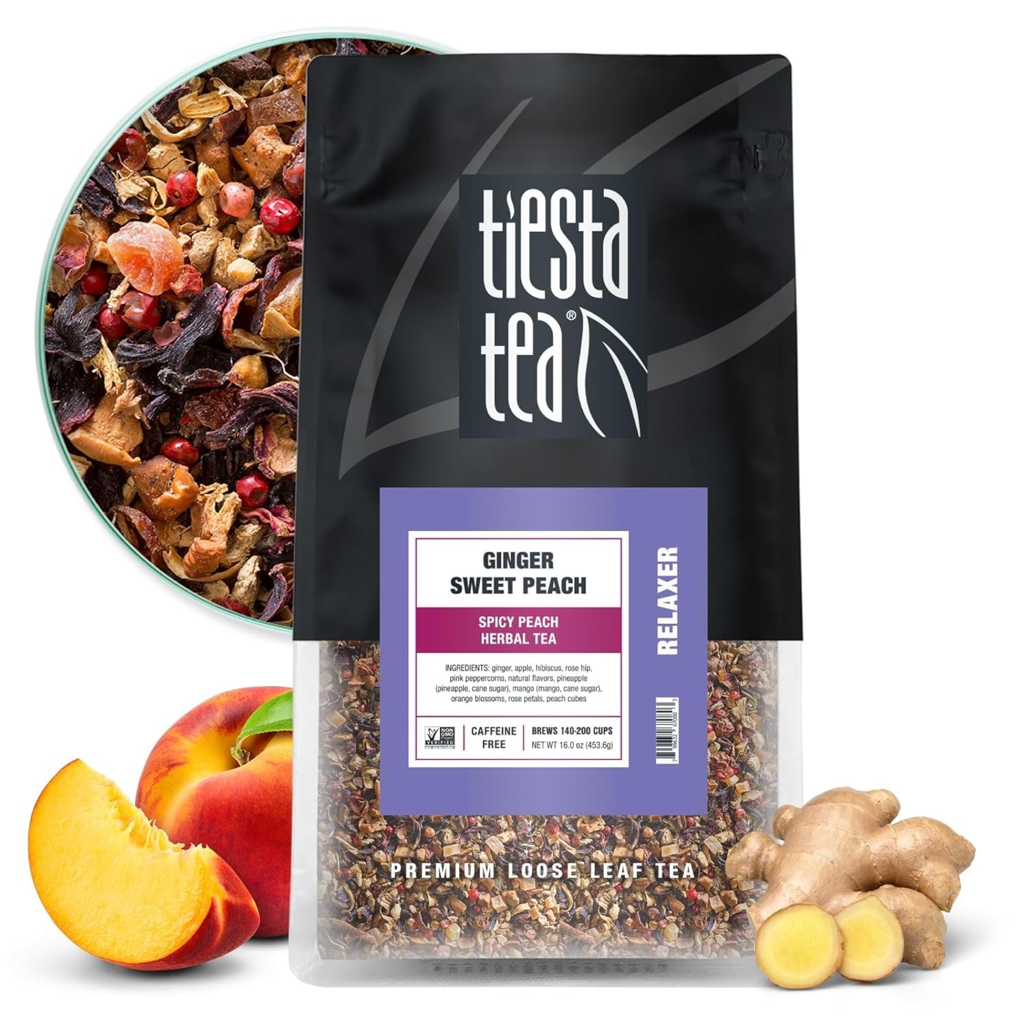 Ginger Sweet Peach Loose Leaf Tea Bulk Pouch 200 Cups Premium Blend