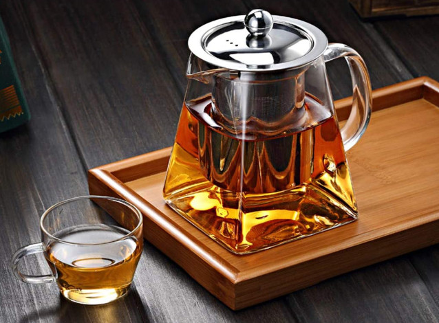 Clear Glass Borosilicate Teapot Loose Leaf Tea 25oz Square w/ 304 Infuser