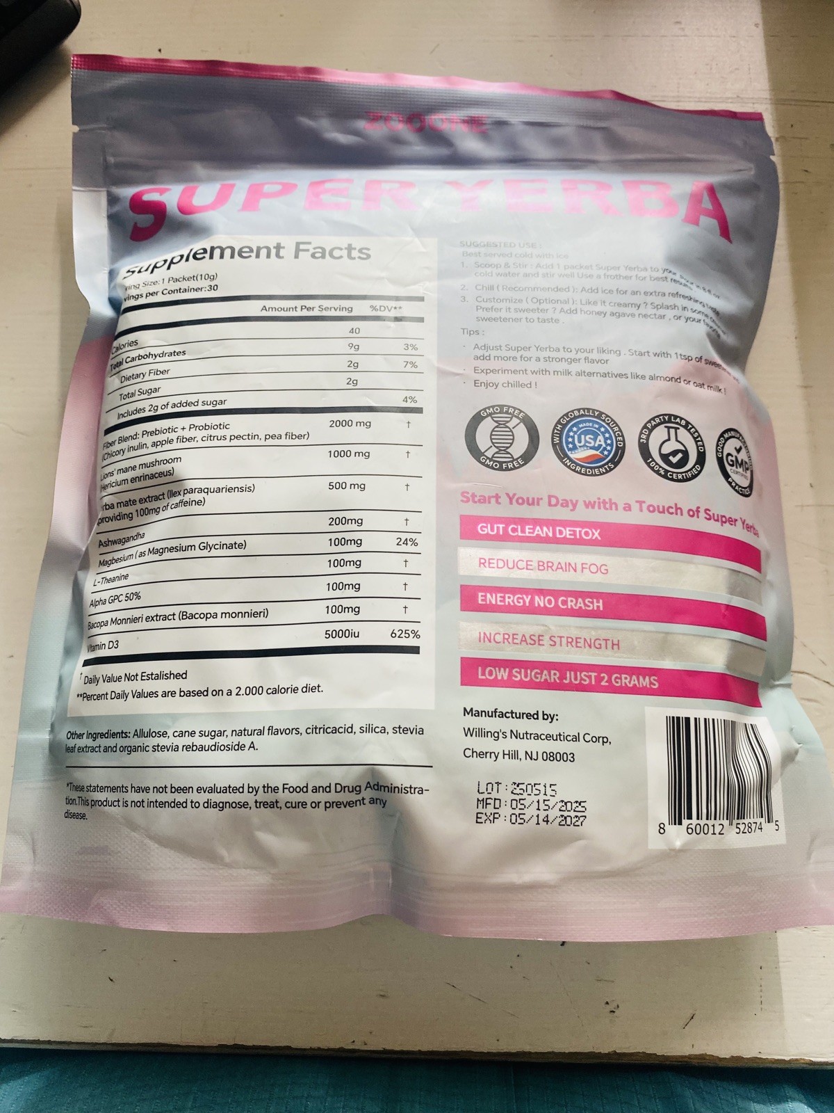 Zooone Super Yerba Instant Powder- Raspberry Lemonade –30 Servings