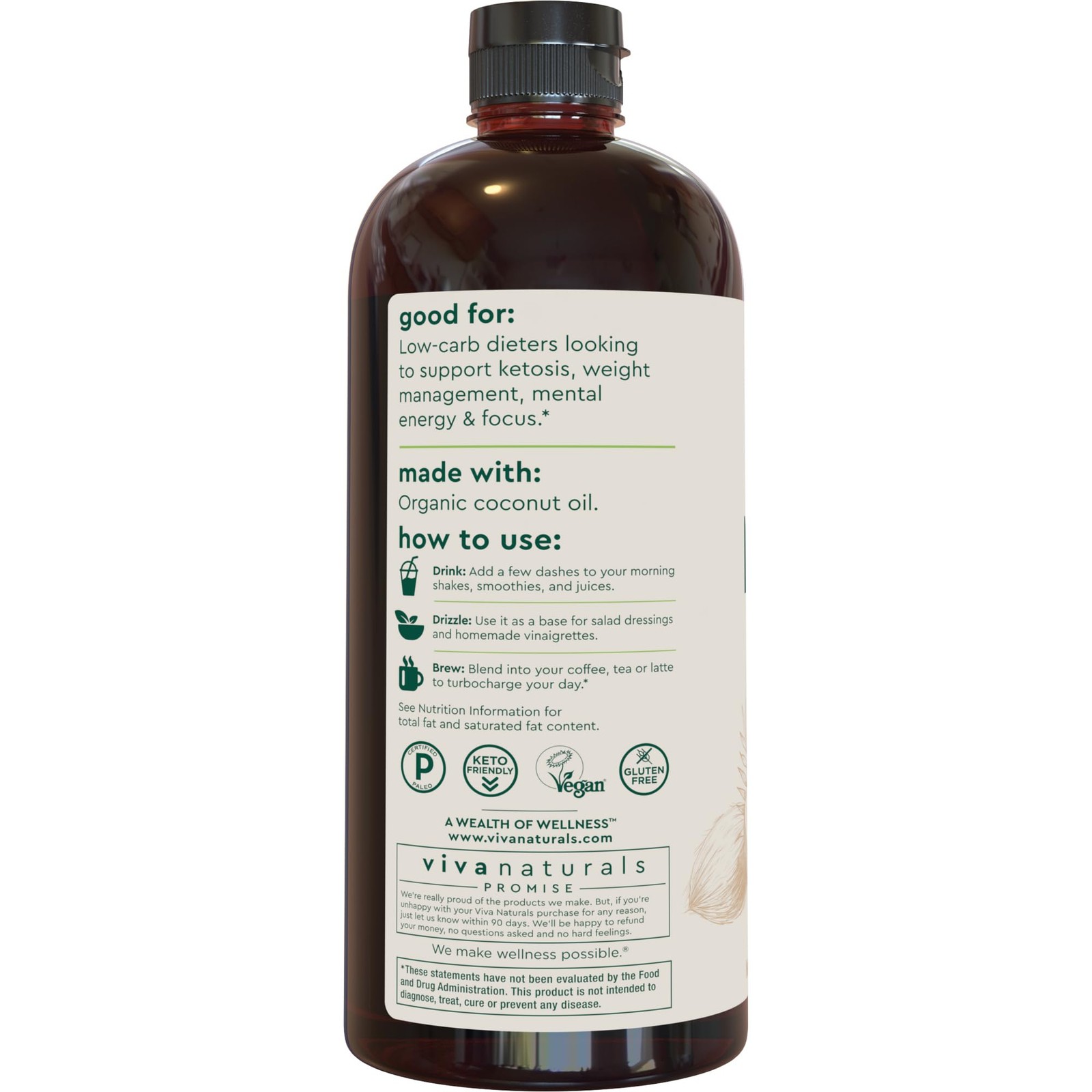 Viva Naturals Organic MCT Oil, 32 fl oz – 32 Fl Oz (Pack of 1), Coconut