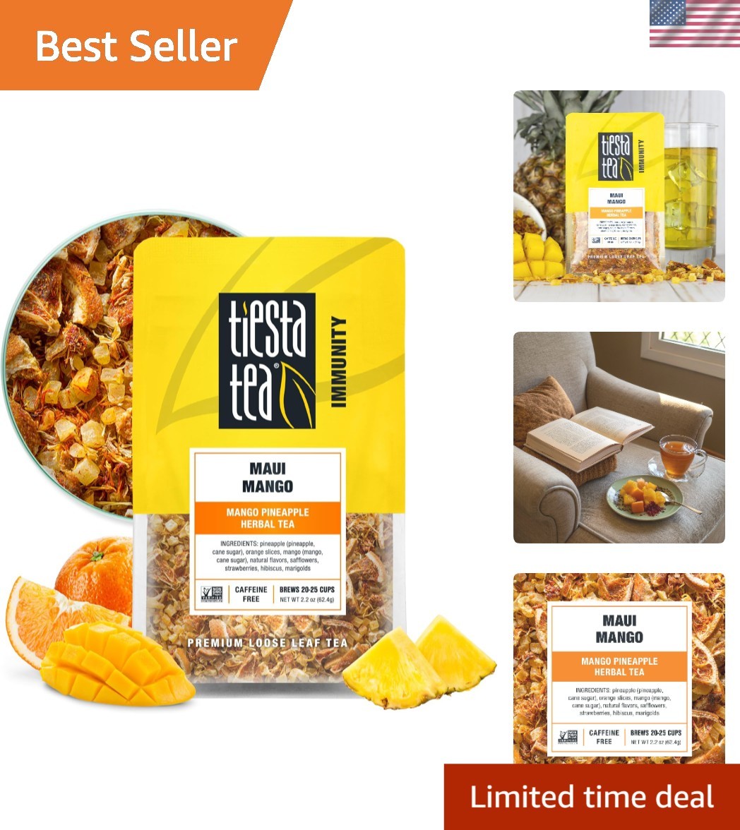 Tropical Mango Pineapple Herbal Tea, Gluten-Free, 25 Cups in Resealable Pouch