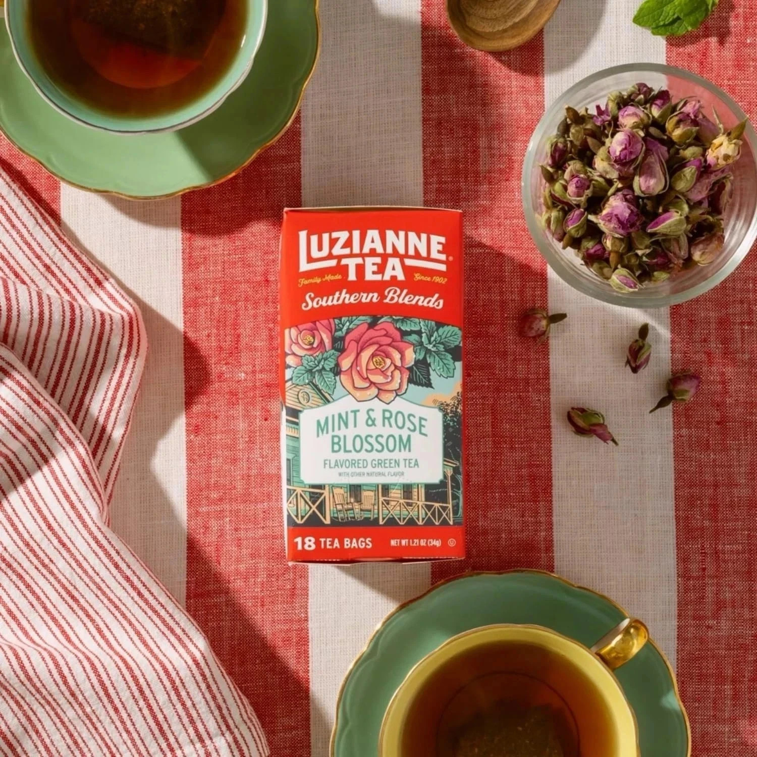 Luzianne Southern Blends Mint & Rose Flavored Herbal Tea Bags, 18ct bb 3-16-26