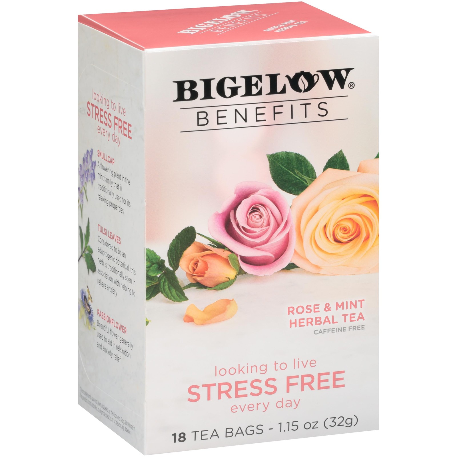 Bigelow Rose Mint Herbal Tea 18 Count Pack of 6 Stress Relief Caffeine Free
