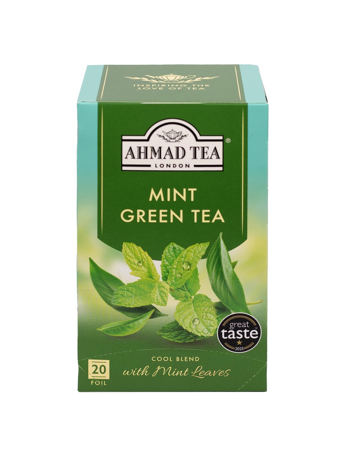 Mint Green Tea, Foil Wrapped Teabags, 20 ct (Pack of 1) – Caffeinated & Sugar-