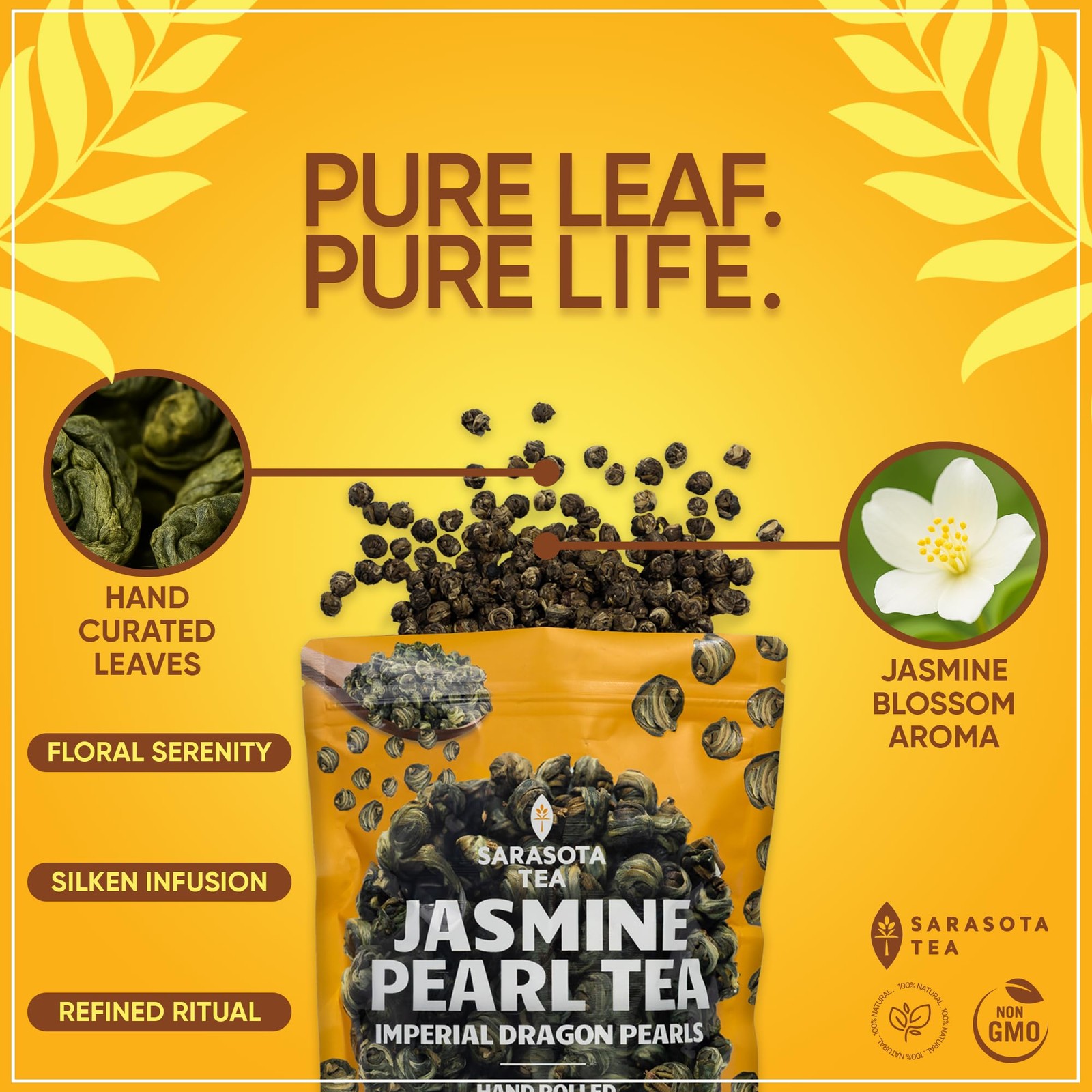 Organic Jasmine Pearls Loose Leaf Tea | Hand-Rolled Green Tea Scented with Ja…