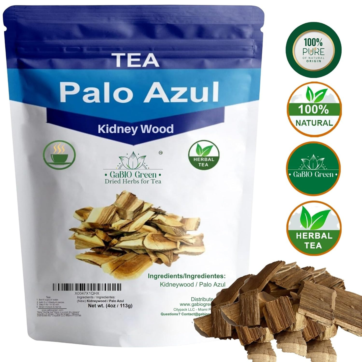 Palo Azul, Kidney Wood (4Oz/119Gr), Blue Stick Herbal Tea Bark, Palo Azul Tea, R