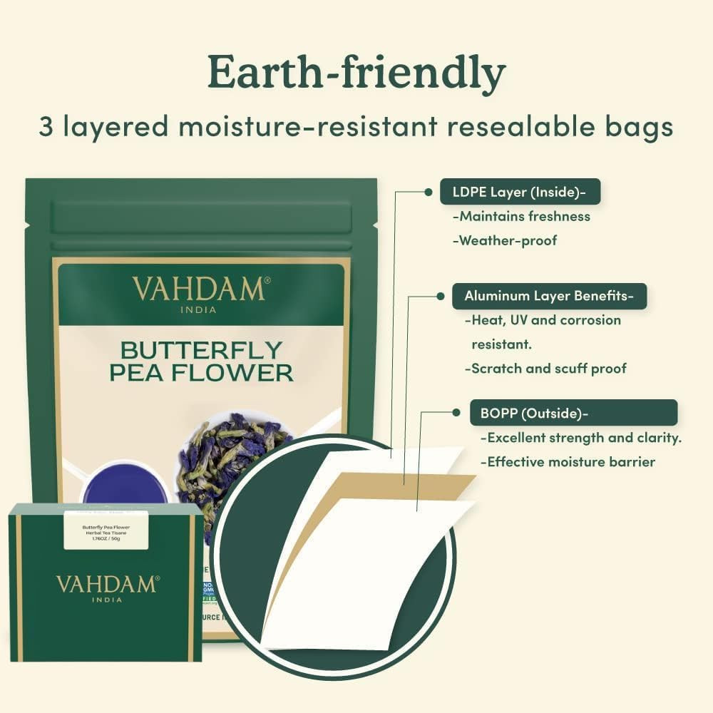 , Butterfly Pea Flower Tea (1.76Oz) 100+ Cups | Delicate & Earthy | Vacuum Seale