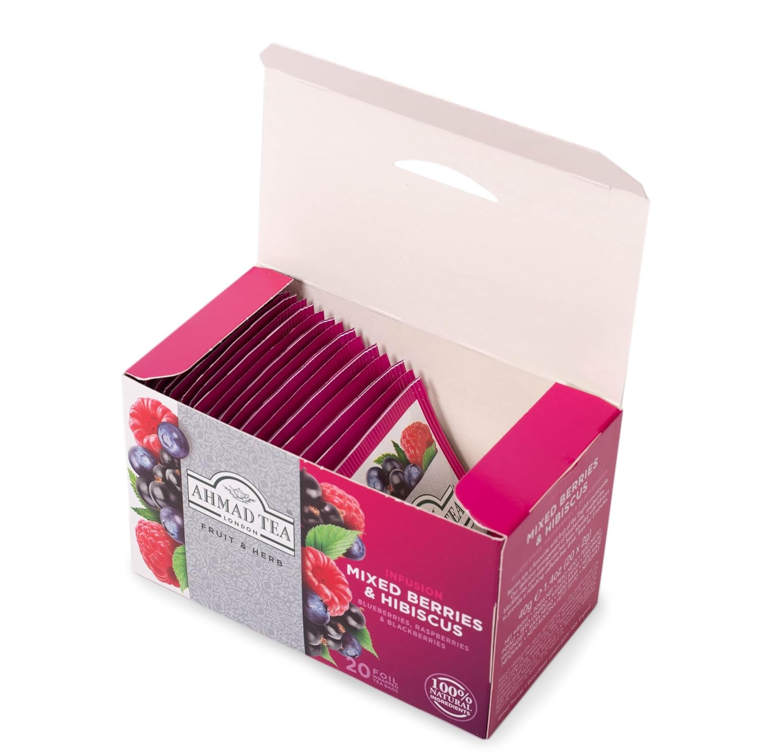 Herbal Tea, Mixed Berries & Hibiscus Teabags, 20 Ct (Pack of 1) – Decaffeinated