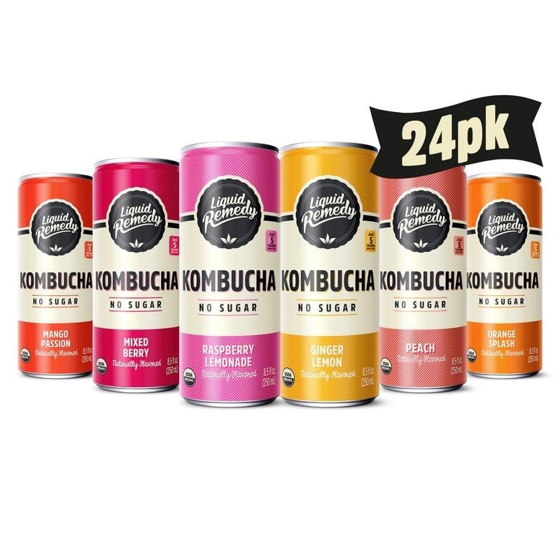 8.5 Fl Oz,24-Pk Liquid Remedy Kombucha Sugar Free Organic Drink – Super Sampler