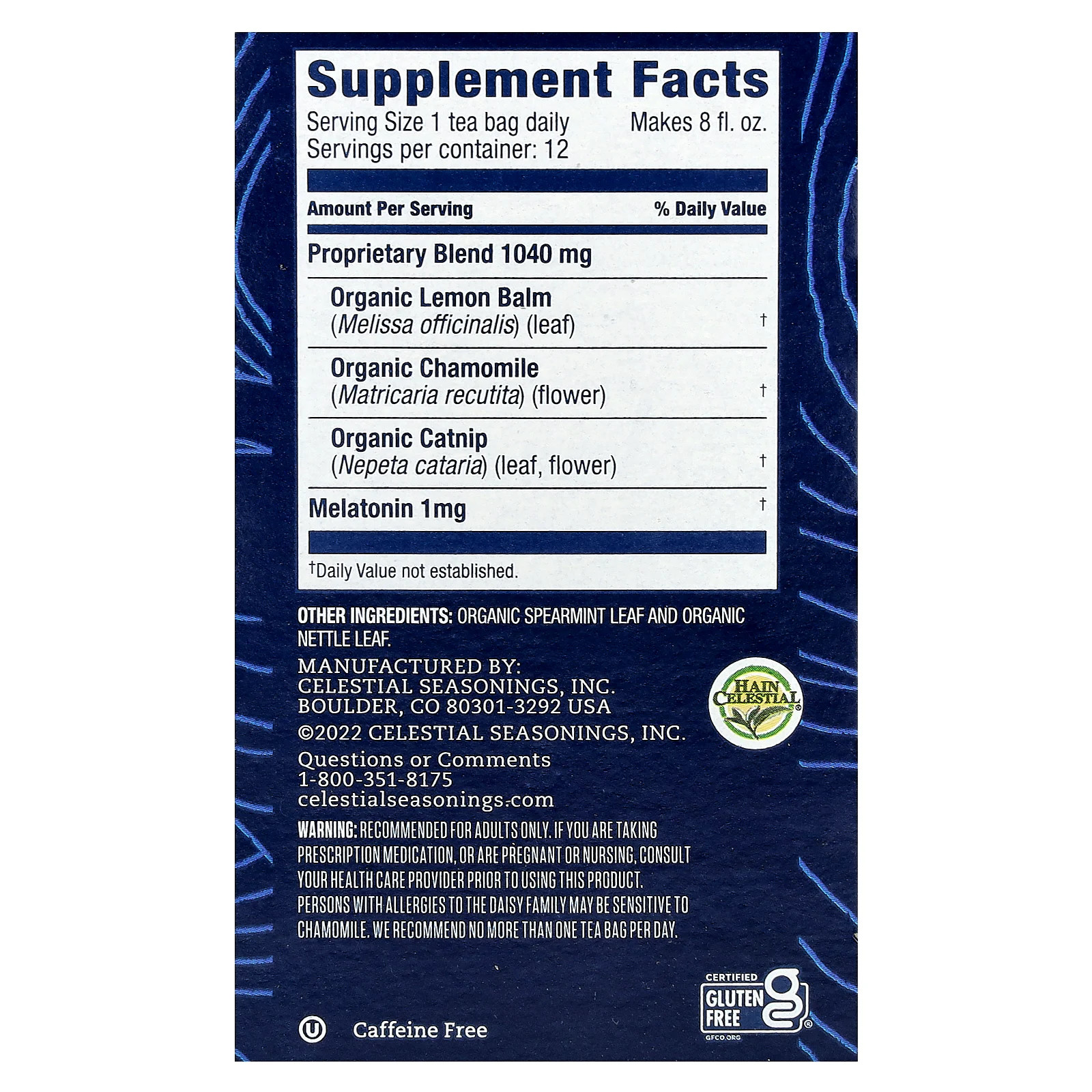 Sleep, Melatonin, Chamomile Mint, Caffeine Free, 12 Tea Bags, 0.04 oz (1.2 g)