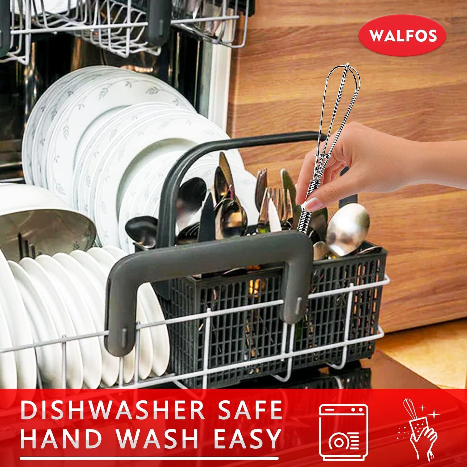 Walfos Mini Whisks Stainless Steel, Small 2pcs Mini;Stainless Steel;5″+7″