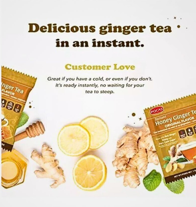 Tea Ginger Honey Lemon Crystals Instant Bag Packets Non GMO Gluten Caffeine Free