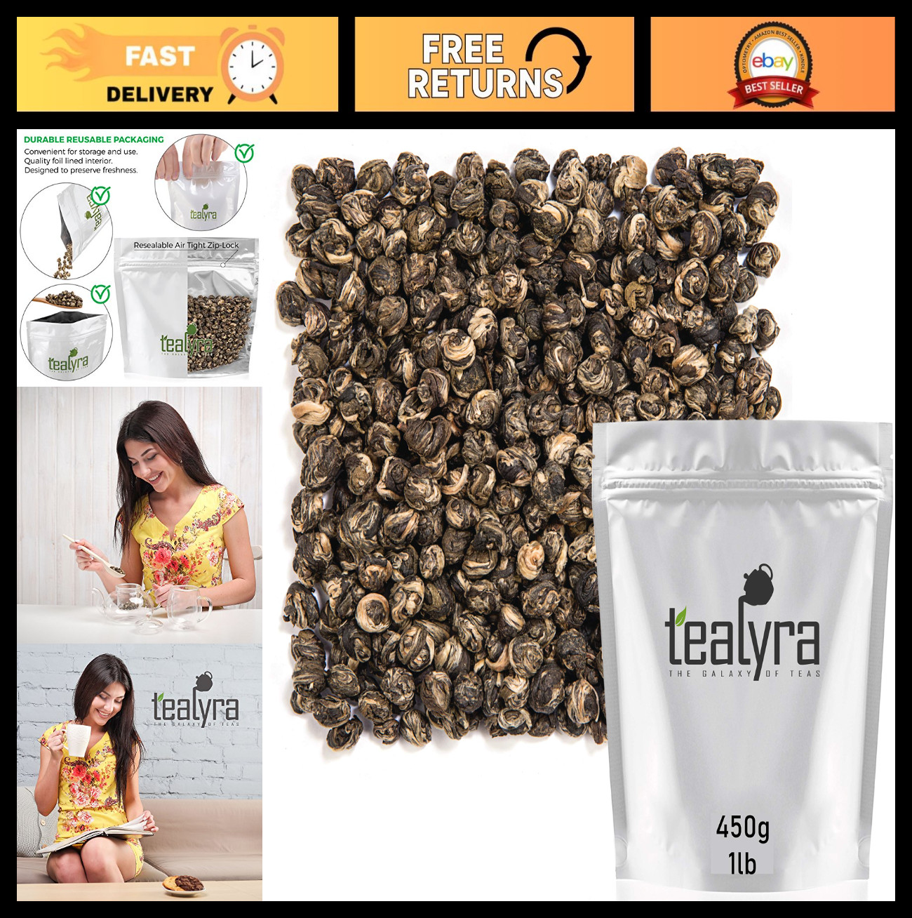 Premium Jasmine Dragon Pearls Green Tea – 16oz Loose Leaf – Aromatic & Flavorful