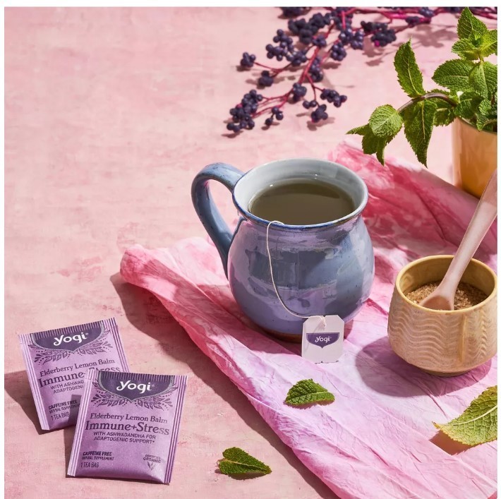 2 Pack Yogi Tea Elderberry Lemon Balm Immune Plus Stress Herbal Tea Bag 32 Count