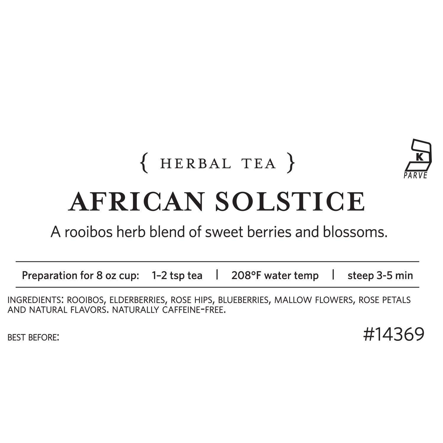 African Solstice Premium Organic Loose Leaf Caffeine-Free Herbal Tea Blend, Rese