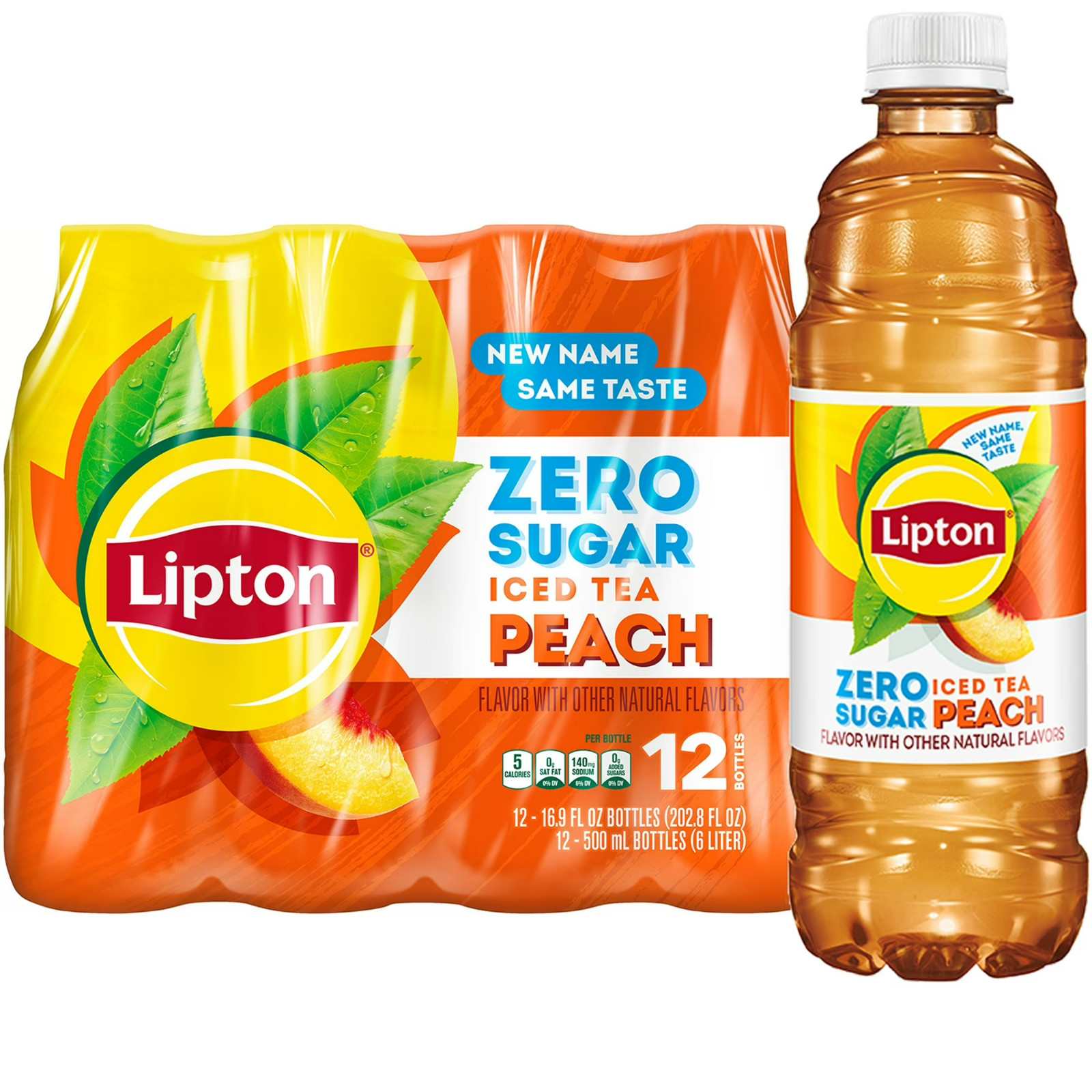 Lipton Zero Sugar Peach Iced Tea, 16.9 fl oz, 12 pack Bottles​