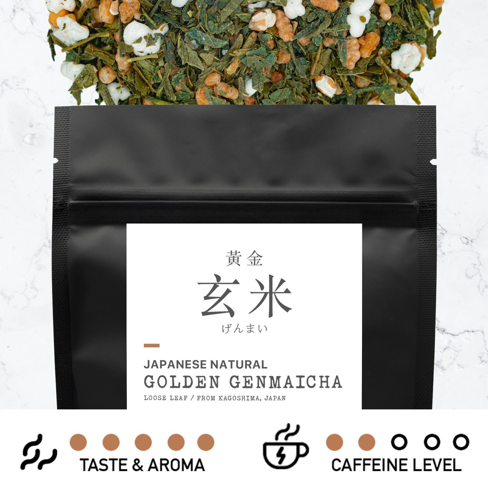 Leafmessage Tea – Golden Genmaicha Loose Leaf Artisan Tea 黃金玄米 げんまいちゃ 100g