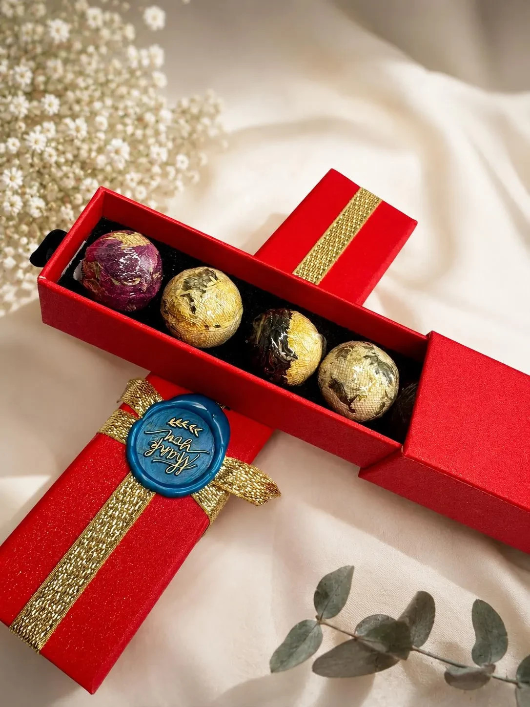 Handmade Blooming Flower Tea Balls Set Of 7 Assorted Flavors Unique Floral Gift