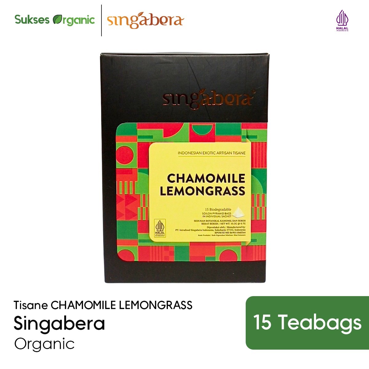 KP SINGABERA Organic Chamomile Lemongrass Herbal Infusion Halal Tea 15 Teabags