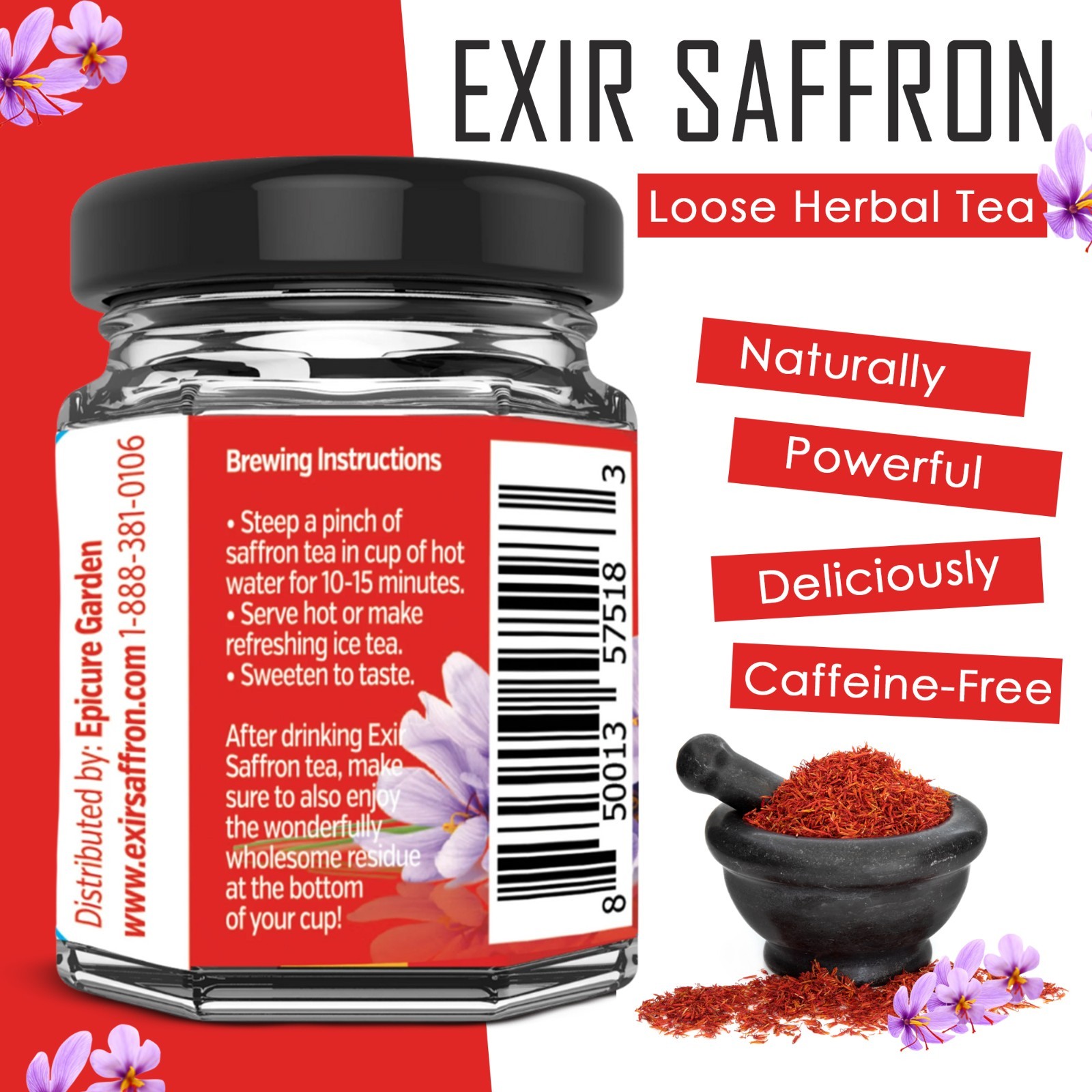 Exir Saffron Loose Herbal Tea, Caffeine-free, Net Weight 5g Glass Jar