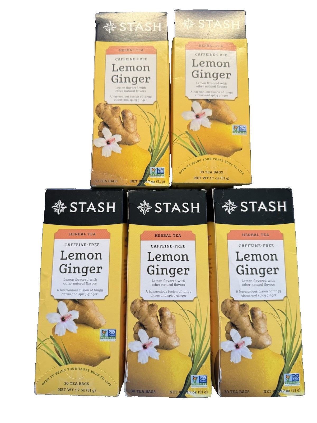 STASH TEA Lemon Ginger Tea. 5x boxes = 150x tea bags. Caffeine Free. Herbal Tea