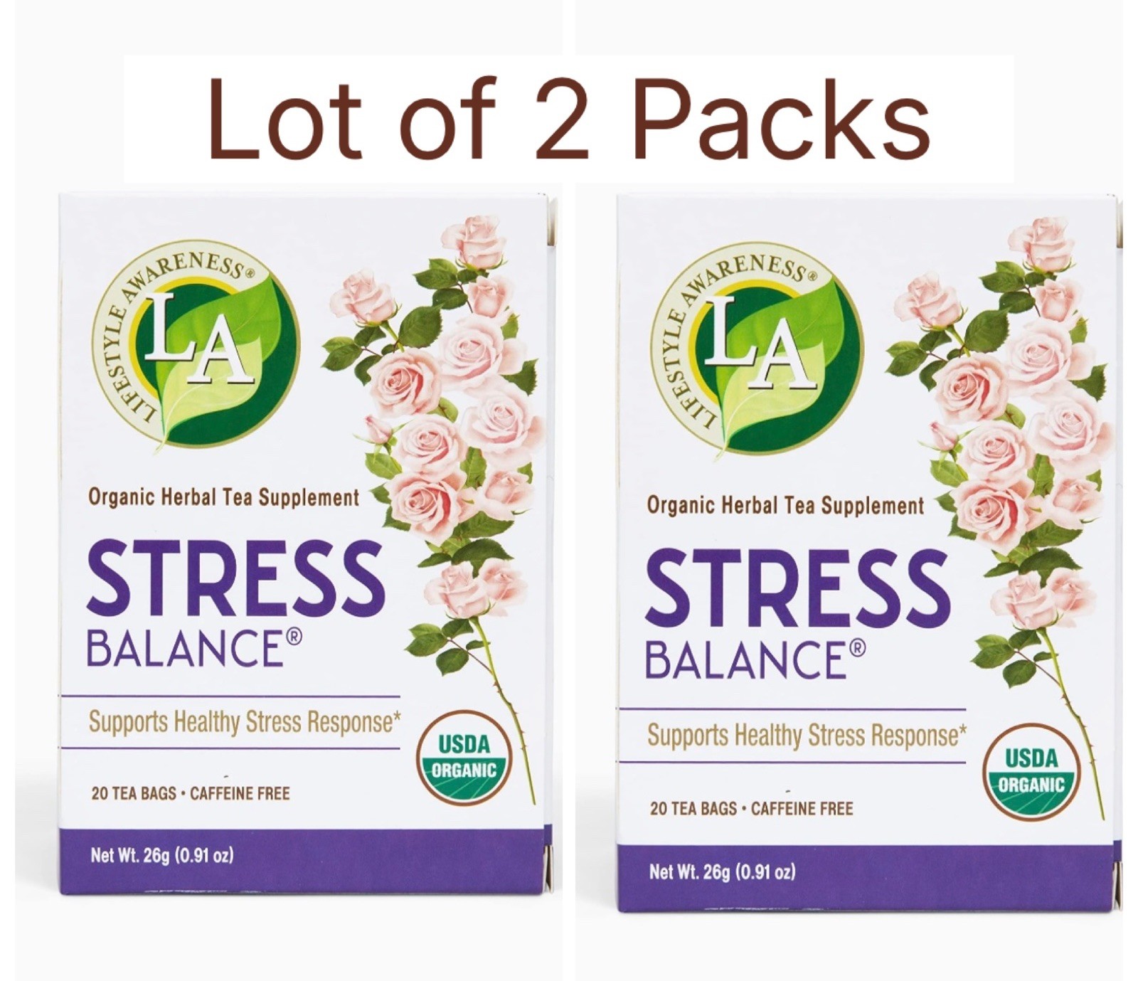 Lot Of 2’ Lifestyle Awareness Caffeine Free Stress Balance Tea, 20 Count