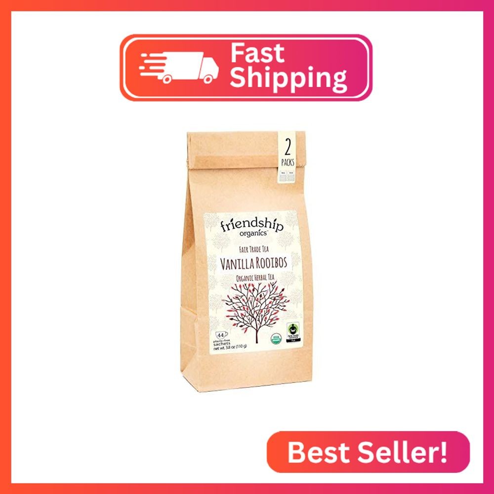 Friendship Organics Vanilla Rooibos Tea Bags, Organic and Fair Trade Herbal 44 C