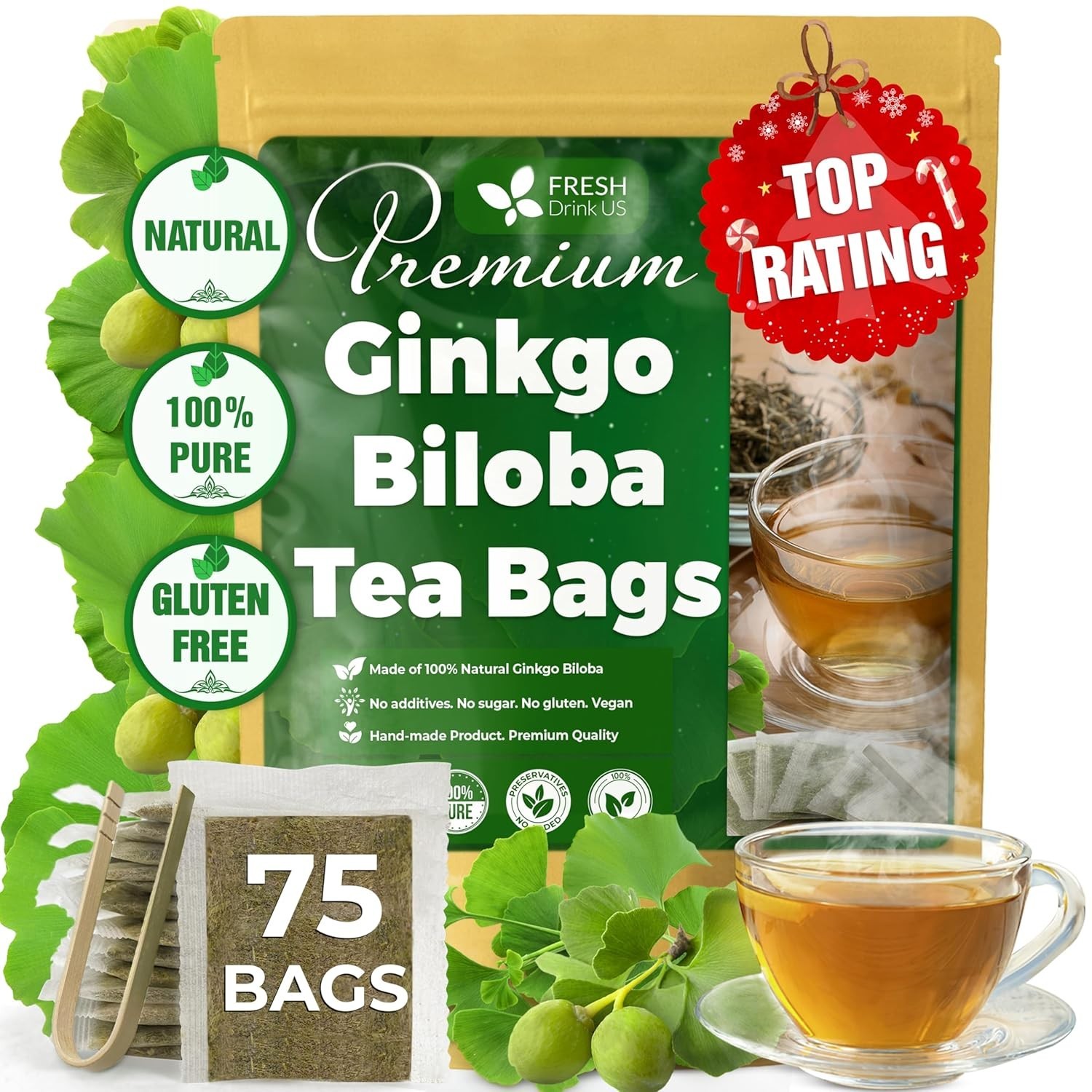 75 Count Ginkgo Biloba Tea Bags – 100% Natural & Pure Herbal Experience
