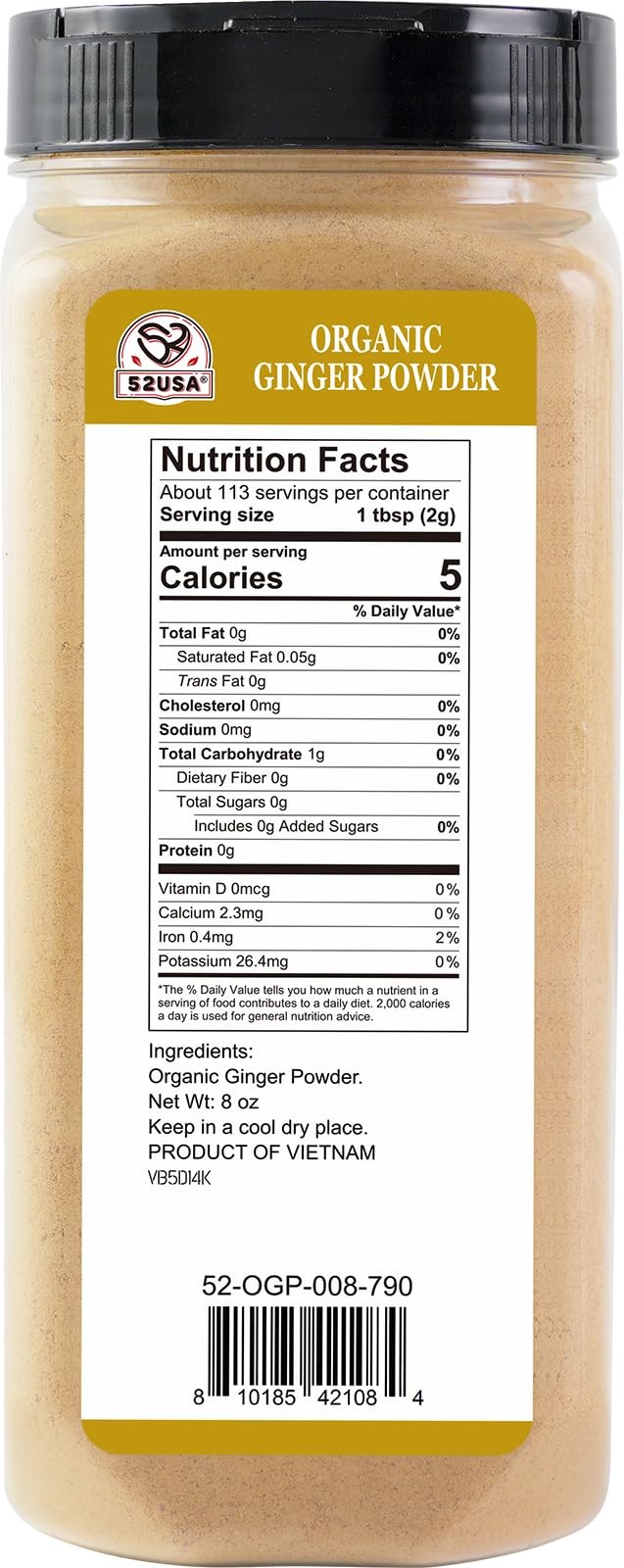 52USA Organic Ginger Powder 8oz, Finely Ground Ginger Root Powder-Premium Spi…