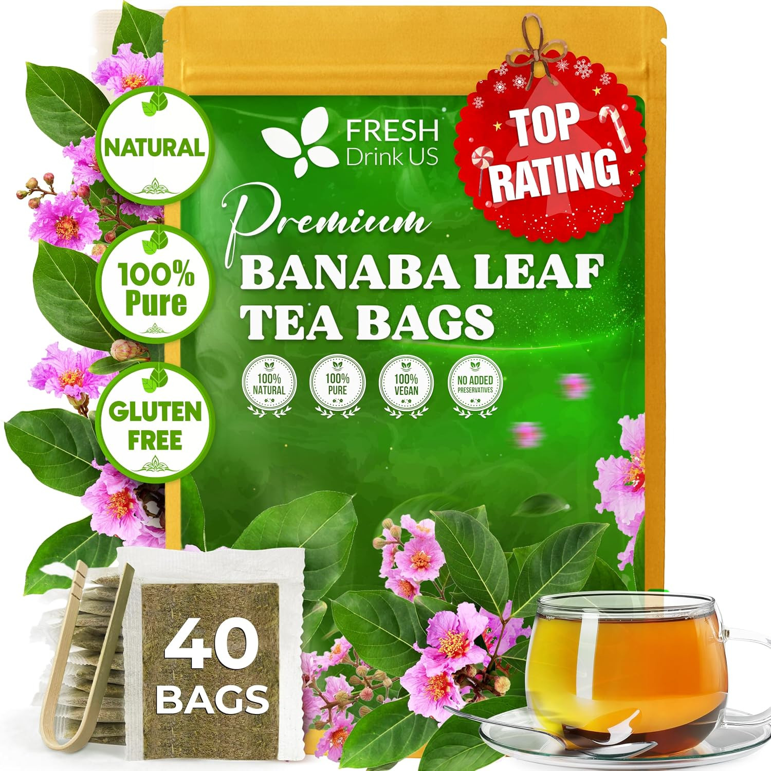 Freshdrinkus, Premium 40 Banaba Tea Bags, 100% Natural & Pure from Banaba Leaves