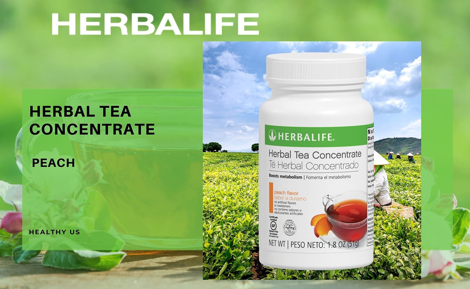 Herbalife Herbal Tea Concentrate Peach 1.8 Oz. 51g Gluten Free, Naturally Fla…