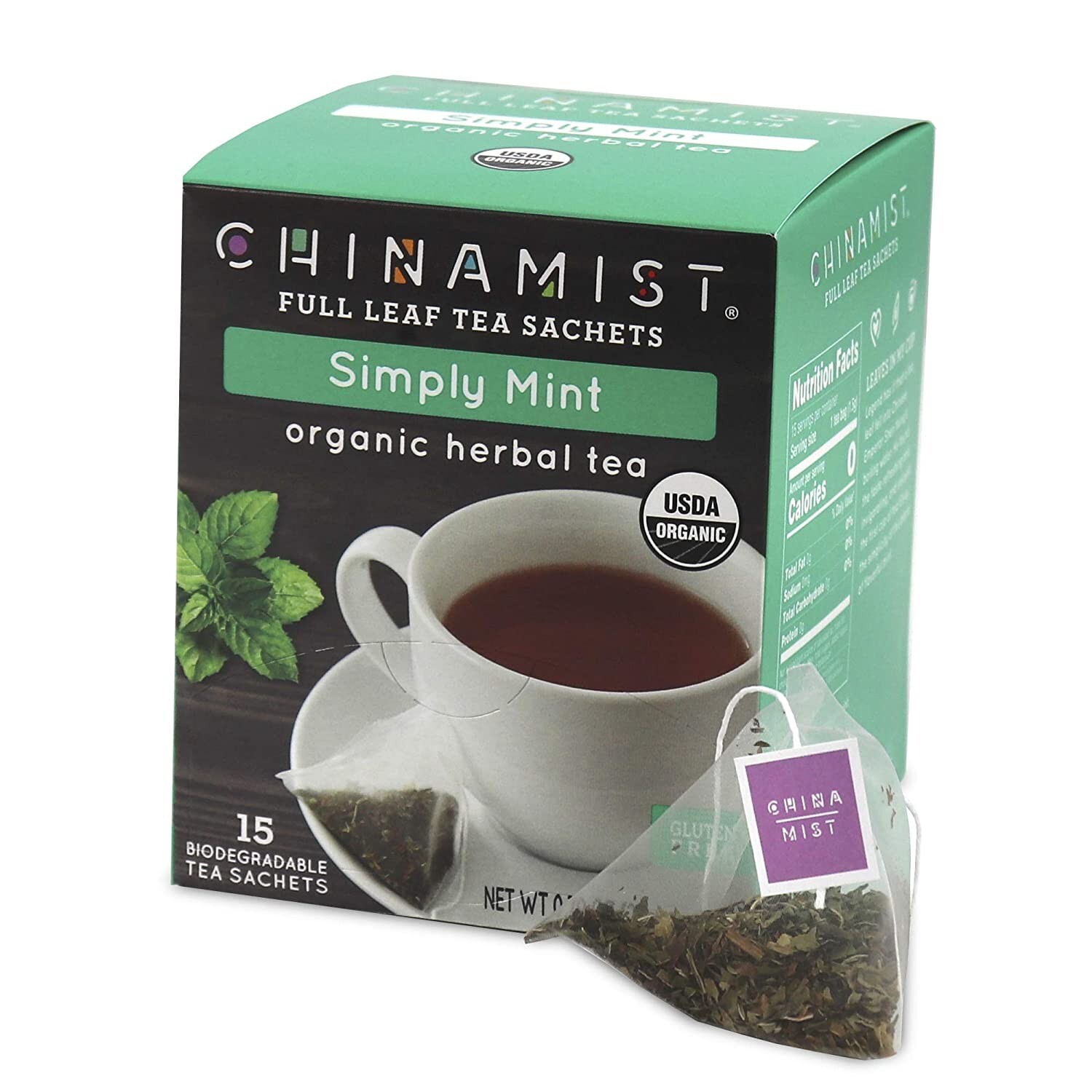 China Mist Organic Herbal Tea, Simply Mint, 15 count box