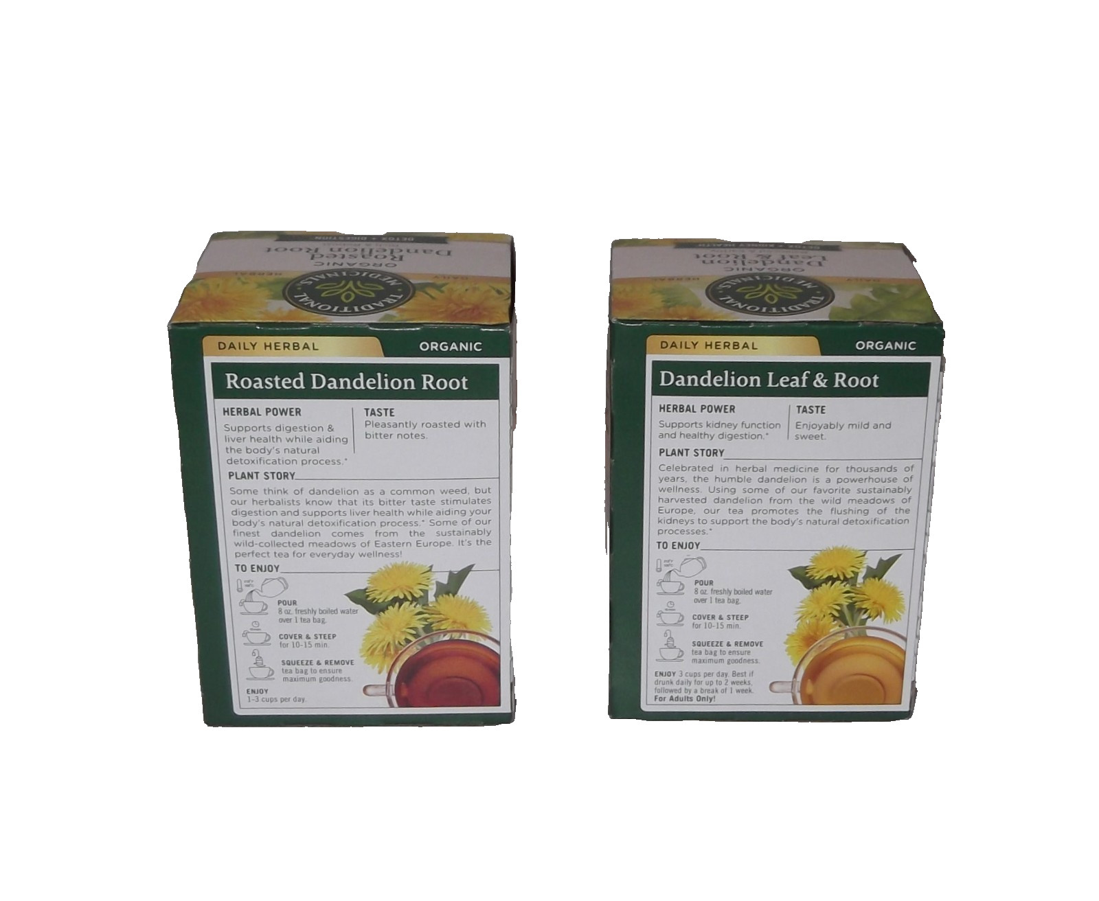 2 Traditional Medicinals Organic Roasted Dandelion Root Tea Caffeine Free 16 pk
