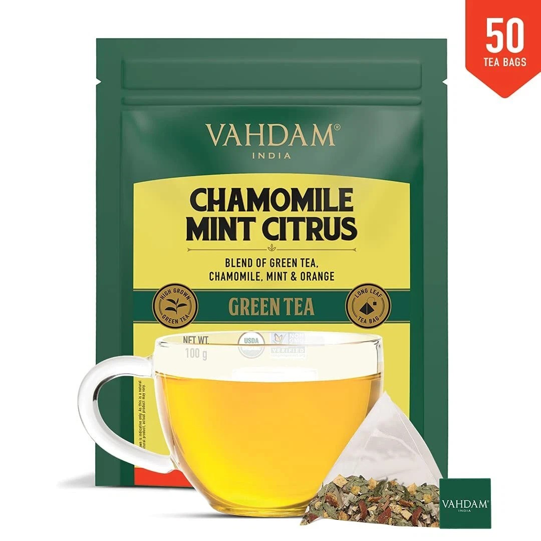 Vahdam Chamomile Mint Citrus Green Tea 50 Bags
